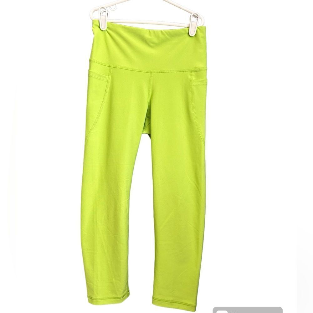 Old Navy Powersoft Crop Neon Yellow High Waist Active Leggings w/Pockets Small - Picture 2 of 7